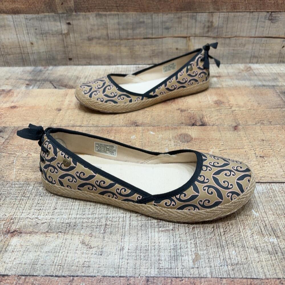 UGG Ballet Flats Womens Size 8 39 Beige Canvas Paisley Espadrille Bow Shoes